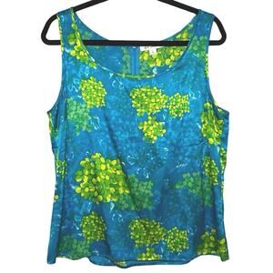 St. John Women’s Silk Scoop Neck Floral Print Tank Top Blue/Green Size Large